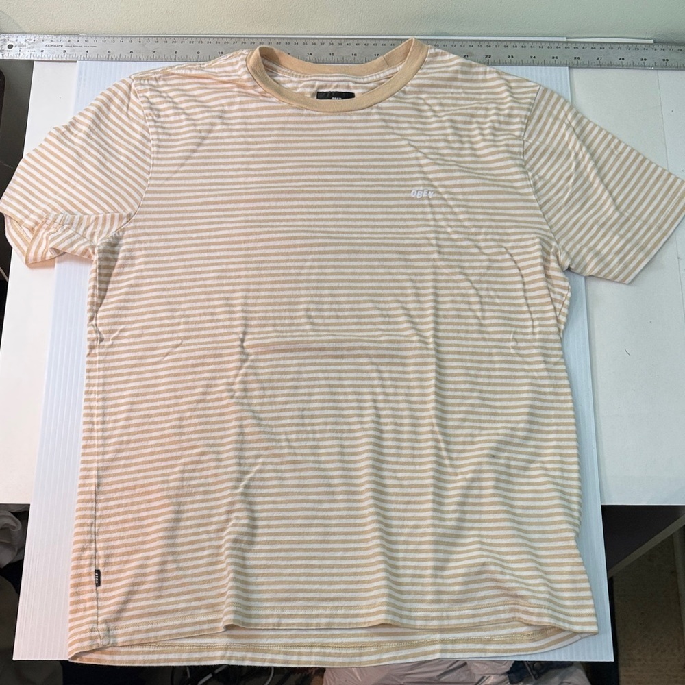 Obey, Striped Short-Sleeve Crew Neck T-Shirt - Cream/White